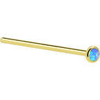 Solid 14K Yellow Gold 2mm Blue Synthetic Opal Nose Ring