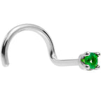 Solid 14K White Gold 1.5mm Genuine Emerald Nose Ring