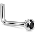 Solid 14K White Gold 1.5mm Genuine Black Diamond Nose Ring