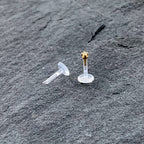 16G 1/4 Solid 14K Yellow Gold 1.5mm CZ Bioplast Push in Cartilage Earring