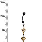 Handcrafted Black Anodized Steel Brassy Heart Dangle Belly Ring