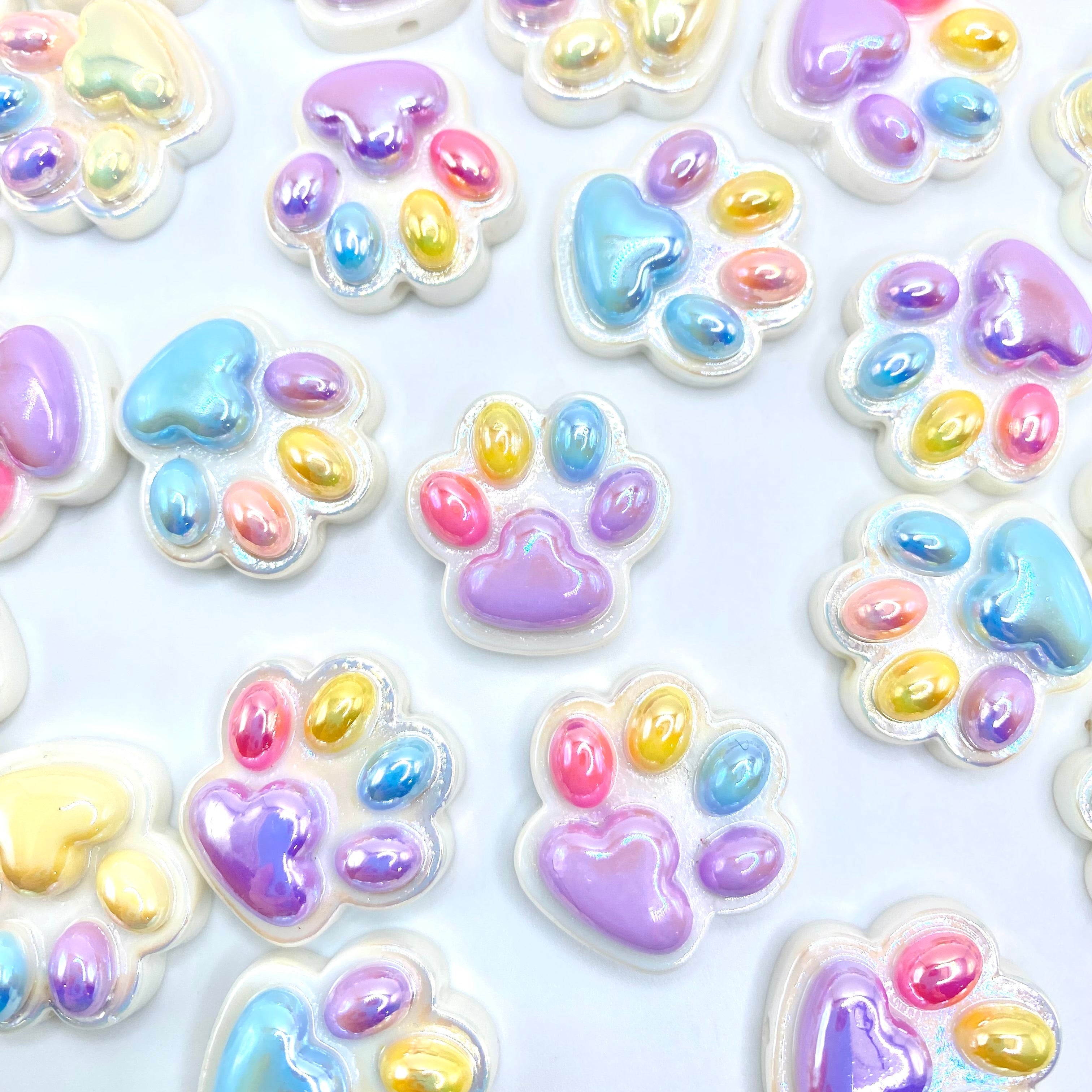 Colorful Pet Paw Acrylic Focal Beads