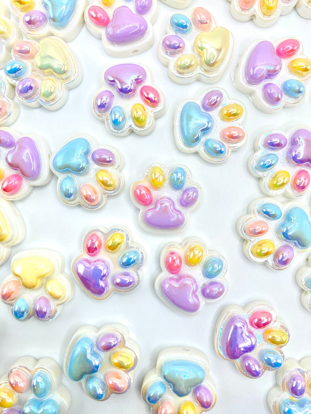Colorful Pet Paw Acrylic Focal Beads