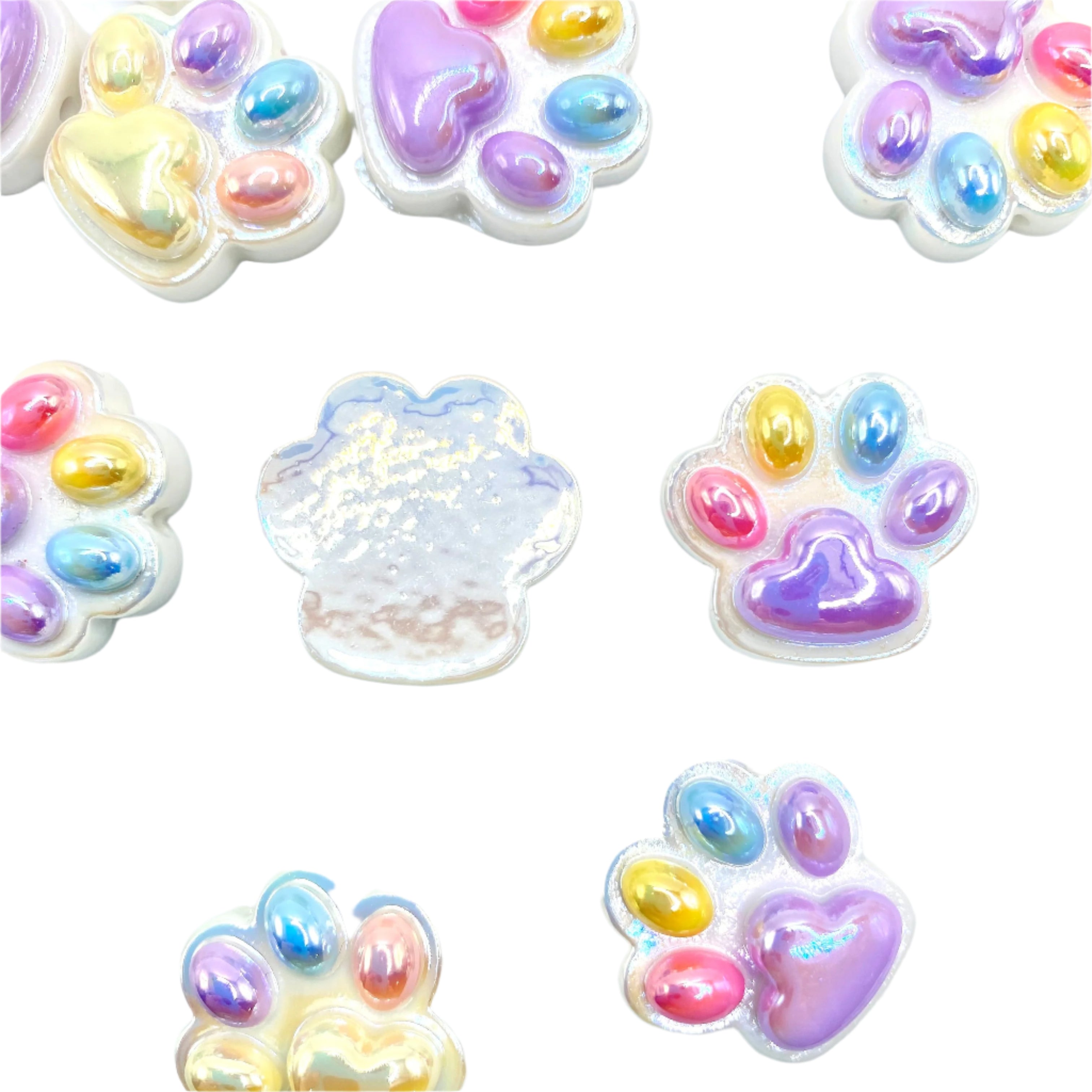 Colorful Pet Paw Acrylic Focal Beads