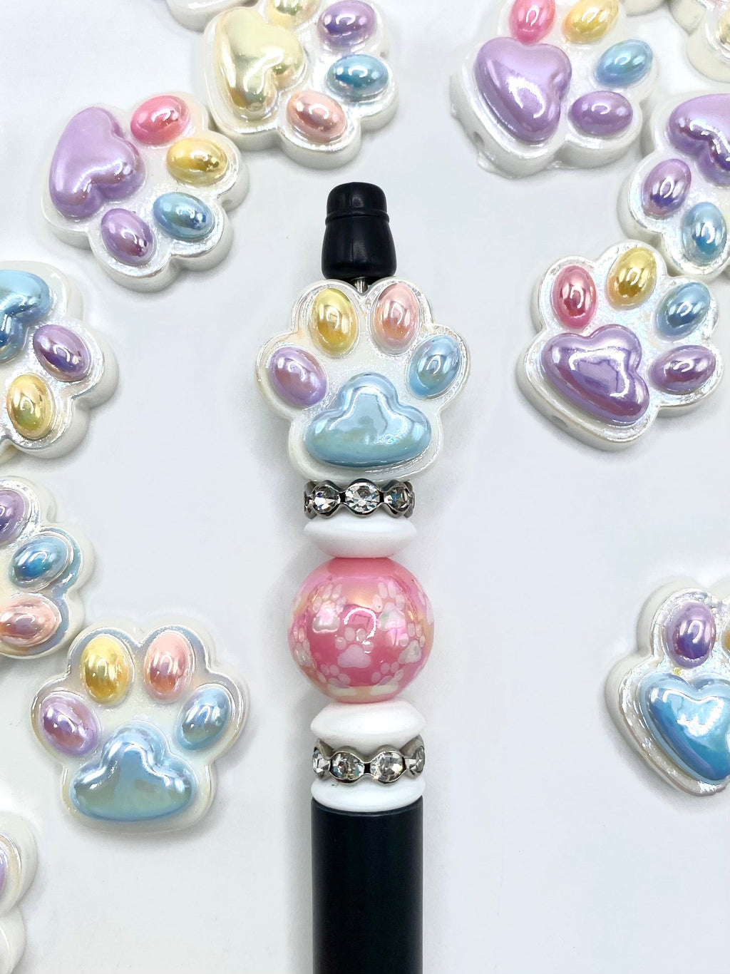 Colorful Pet Paw Acrylic Focal Beads