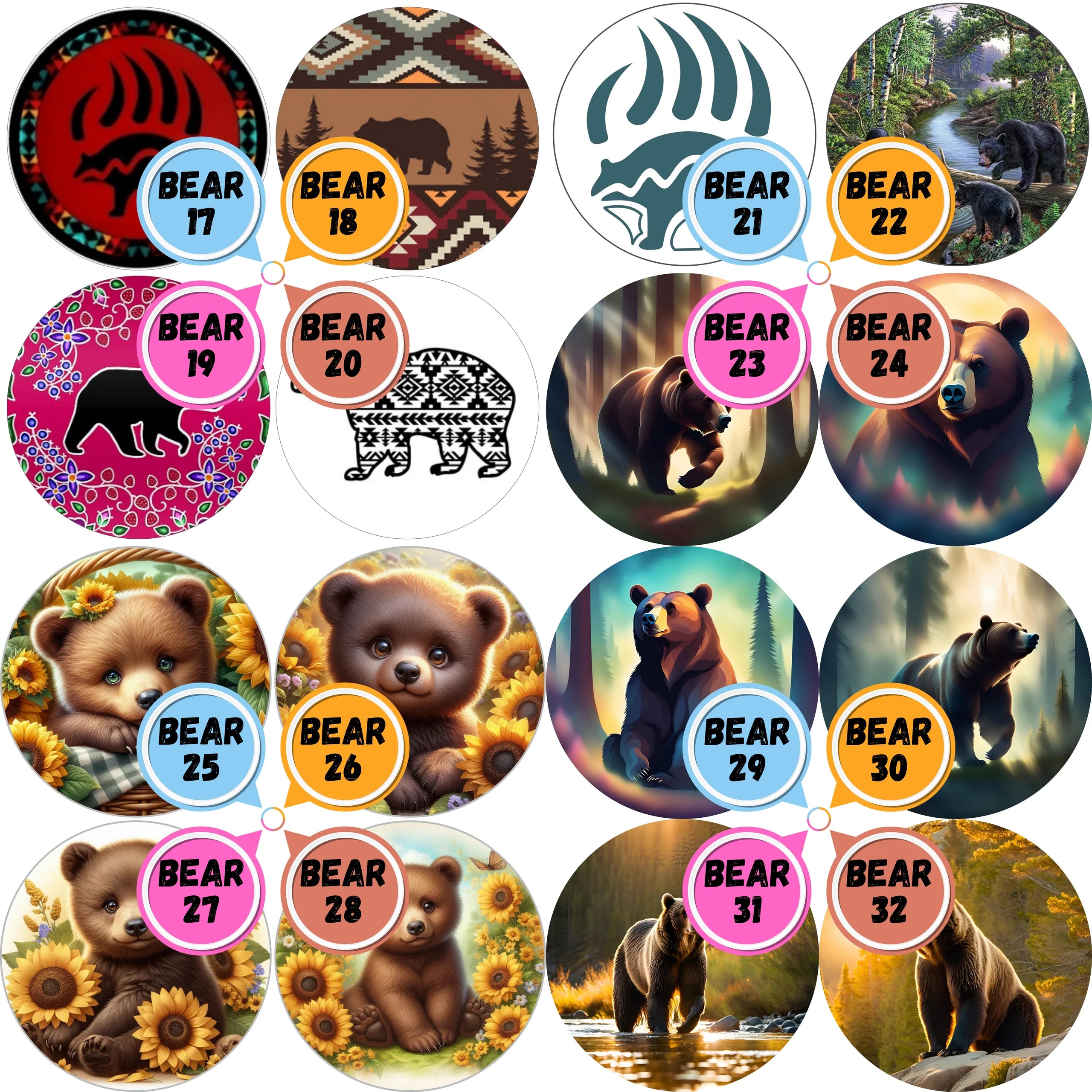 Bear Themed Cabs - ½ INCH GLASS CABS (PAIR)
