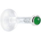 Solid 14K White Gold 2mm Genuine Jade Bioplast Push in Labret