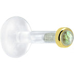 Solid 14K Yellow Gold 2mm Genuine Labradorite Bioplast Push in Labret