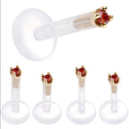 Solid 14K Yellow Gold 1.5mm Genuine Red Diamond Bioplast Push in Labret