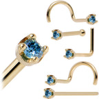 Solid 14K Yellow Gold 1.5mm Genuine Blue Diamond Nose Ring