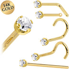 Solid 14K Yellow Gold 2mm Genuine Diamond Nose Ring