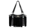 Medium Black Handbag with Turquoise and Fringe