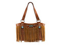 Medium Brown Handbag with Turquoise and Fringe