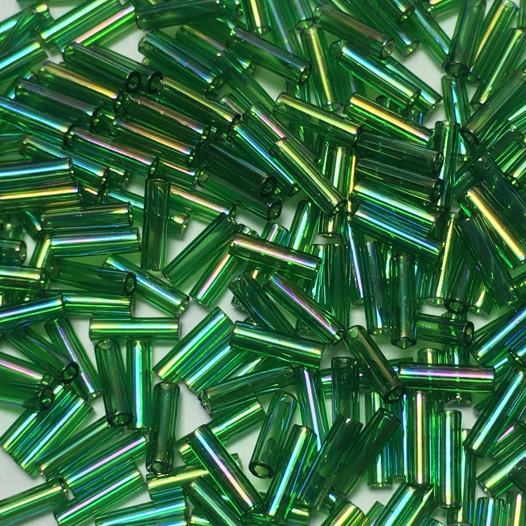 Miyuki BGL2-179  #2 Transparent Green AB Bugle Beads, 6 mm - 5 or 10 gm