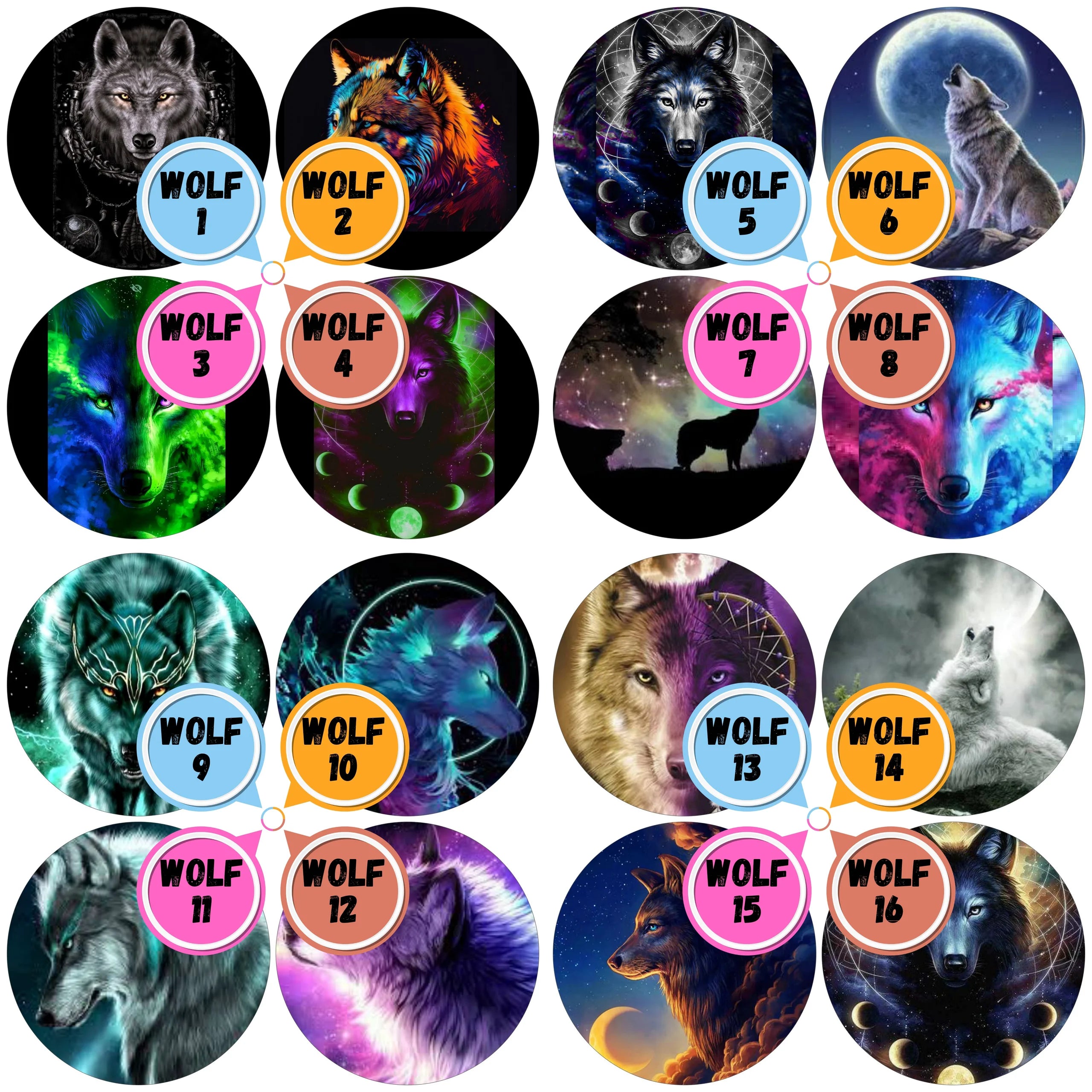 Wolf Themed Cabs - ½ INCH GLASS CABS (PAIR)