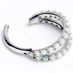 16G 5/16 Solid 14K White Gold Synthetic Opal Hinged Segment Ring