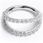 16G 5/16 Solid 14K White Gold Clear CZ Gem Hinged Segment Ring