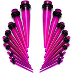 14 to 00G Fuchsia Acrylic Straight Taper Set 18 Piece Stretching Kit