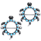 14G 3/4 Faux Turquoise See Ya Sea Turtle Nipple Shield Set