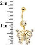 Clear Gem Gold PVD Brazen Butterfly Dangle Belly Ring
