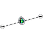 Rainbow Gem Bubblegum Teardrop Industrial Barbell 38mm