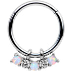16G 3/8 White Synthetic Opal Dazzle Hinged Segment Ring