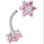 Clear Pink Gem Double Star Reversible Double Mount Belly Ring