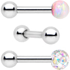 16G 1/4 White Faux Opal Ball Cartilage Tragus Earring 3 Pack Set