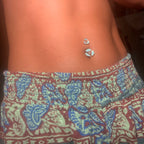 Blue and Purple Hibiscus Flower Double Mount Belly Ring