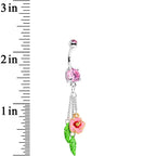 Pink Gem Pretty Pink Garden Rose Flower Dangle Belly Ring