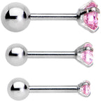 18G 1/4 Pink CZ Gem Tragus Cartilage Earring 3 Pack Set