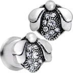 00G Clear Gem Steel Allow Me Ladybug Double Flare Tunnel Plug Set