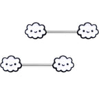 14G 9/16 Fluffy Little Clouds Barbell Nipple Ring Set