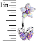 Purple White Faux Opal Flourishing Flower Double Mount Belly Ring