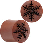 Organic Sawo Wood Holiday Winter Snowflake Saddle Plug Set Sizes 8mm to 25mm
