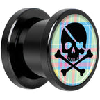 Pink Green Plaid Heart Skull Black Screw Fit Plug Set 00G