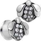 9/16 Clear Gem Steel Allow Me Ladybug Double Flare Tunnel Plug Set
