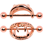 14G 5/8 Rose Gold Tone Fearsome Fangs Nipple Shield Set