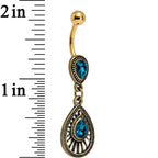 Navy Blue Gem Gold PVD Dewdrop Deco Dangle Belly Ring