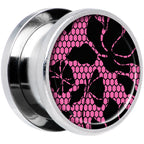 Pink Floral Lace Steel Screw Fit Plug Set 9/16