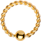 16G 5/16 Gold Tone IP Seriously Twisted BCR Captive Ring