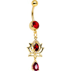 Red Clear Gem Gold PVD Red Hot Lotus Flower Dangle Belly Ring