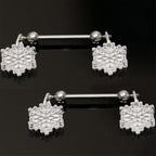 14G 5/8 Winter Snowflake Dangle Barbell Nipple Ring Set
