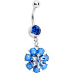 Blue Gem Bashful Blue Budding Flower Dangle Belly Ring