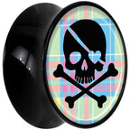 Black Acrylic Pink Green Plaid Heart Skull Saddle Plug Set 9/16