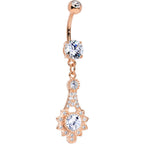 Clear CZ Gem Rose Gold Plated Elegant Embellishment Dangle Belly Ring