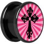 Pink Black Radiant Cross Black Anodized Screw Fit Plug Set 5/8