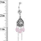 Pink Clear Gem Lovely Ladies Lattice Heart Dangle Belly Ring