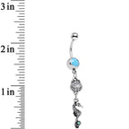 Green Blue Gem Ocean Beach Seahorse and Seashell Dangle Belly Ring