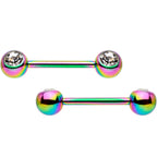 Clear Gem Rainbow PVD Stainless Steel Barbell Nipple Ring Set of 4